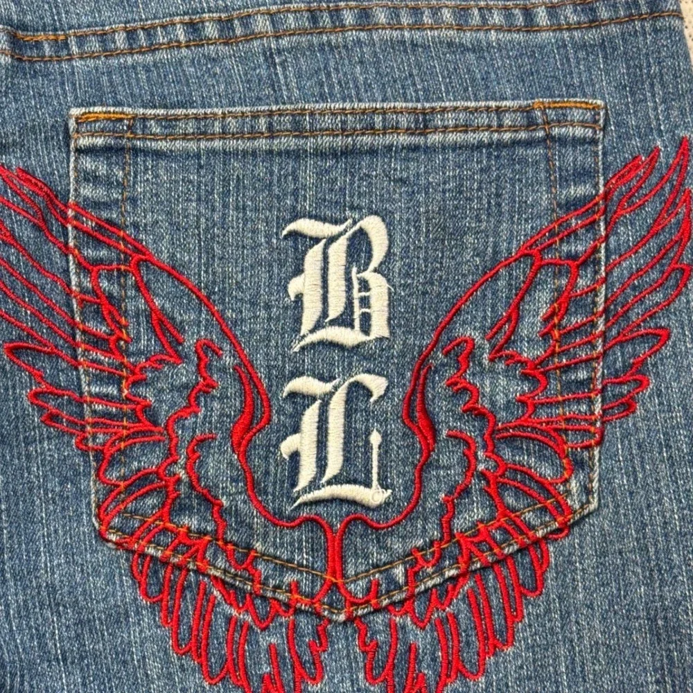 Black Label‎ Y2K Capri Jeans 13 14 Rose Graphic Blue